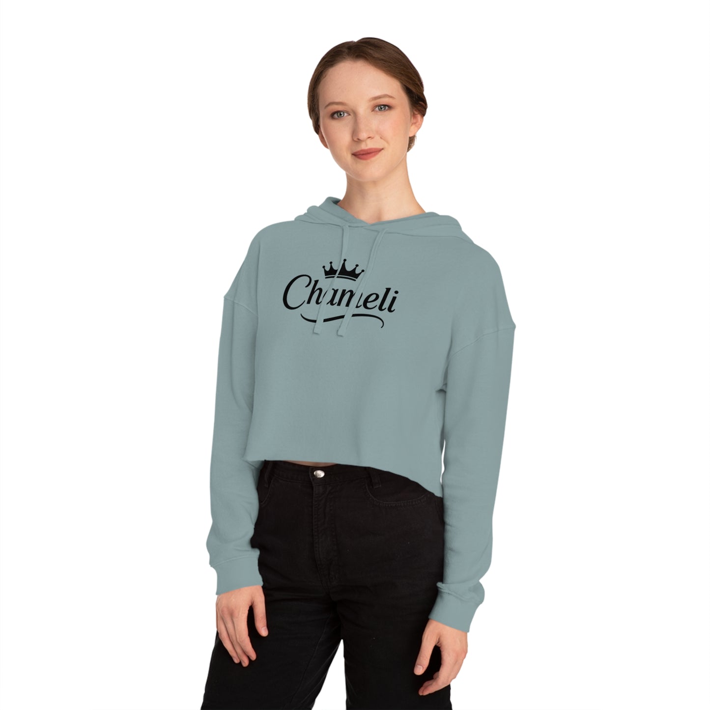 Cropped Hoodie — "Chameli" Script Crown Logo Women’s Hooded Sweatshirt