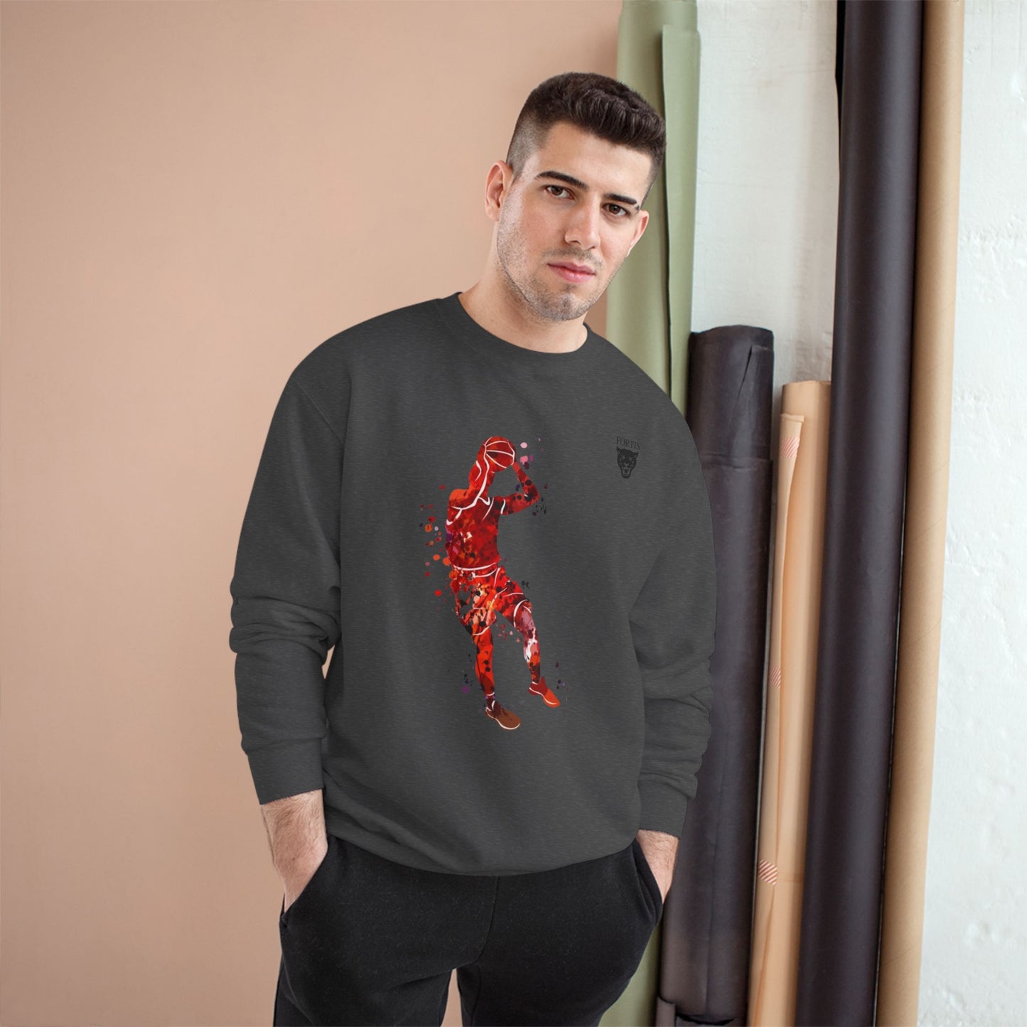 Basketball Champion Sweatshirt — Red Silhouette Shooter Crewneck