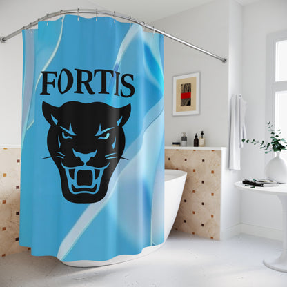 Fortis Panther Blue Shower Curtain — Modern Team Logo Bathroom Decor