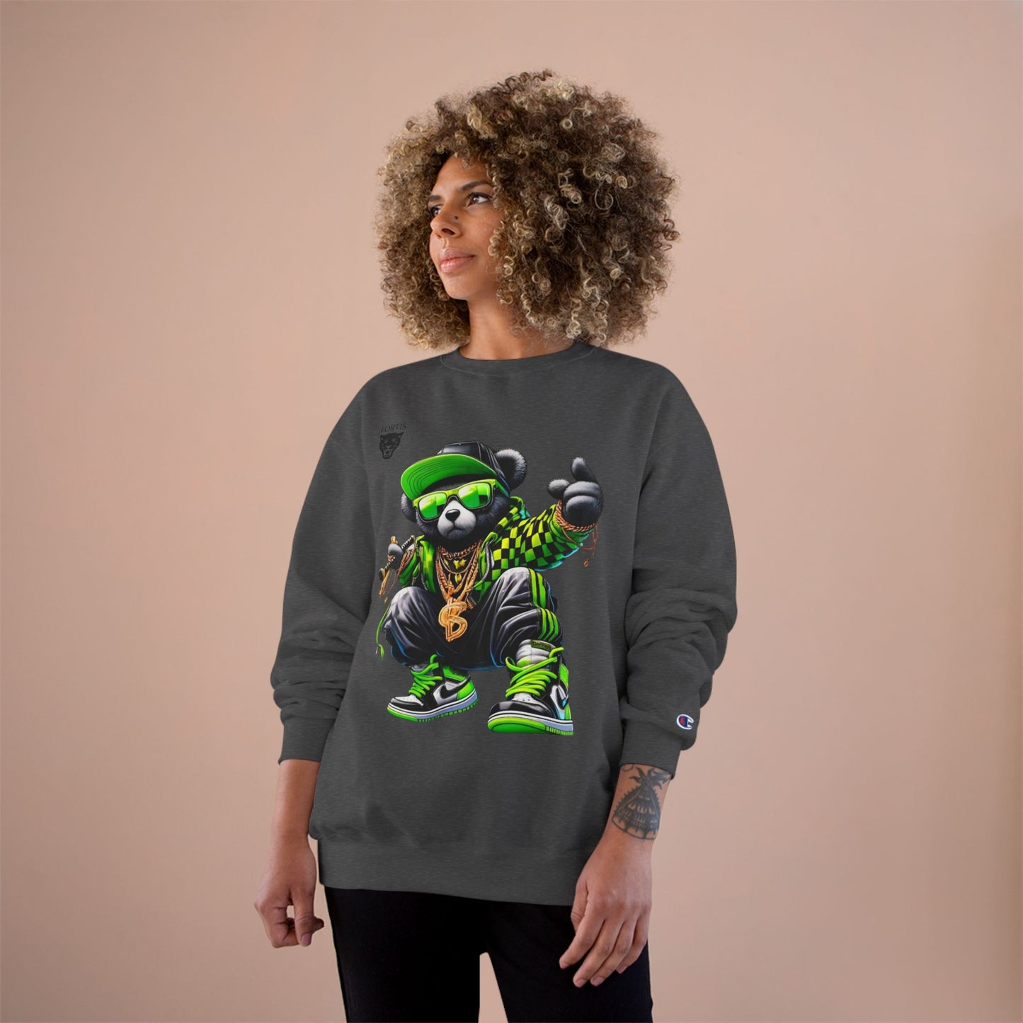 Hip Hop Bear Champion Sweatshirt — Streetwear Crewneck with ‘Champion’ Style Graphic
