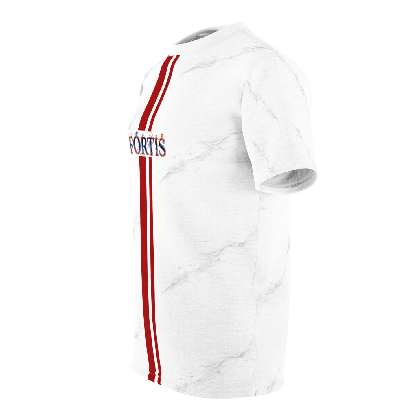 Fortis Marble Stripe Tee — Vertical Red Racing Stripe Graphic Shirt