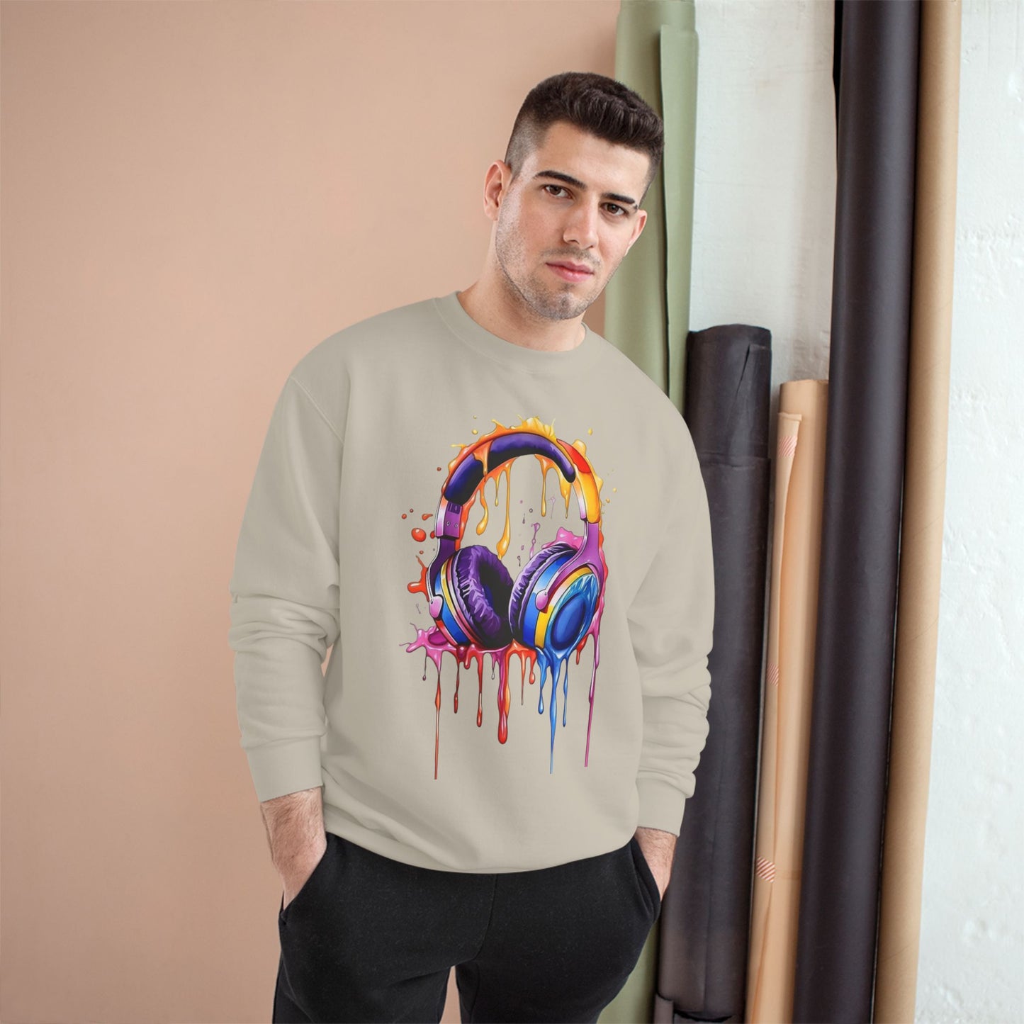 Headphone Drip Sweatshirt — Colorful Paint-Drip Music Crewneck