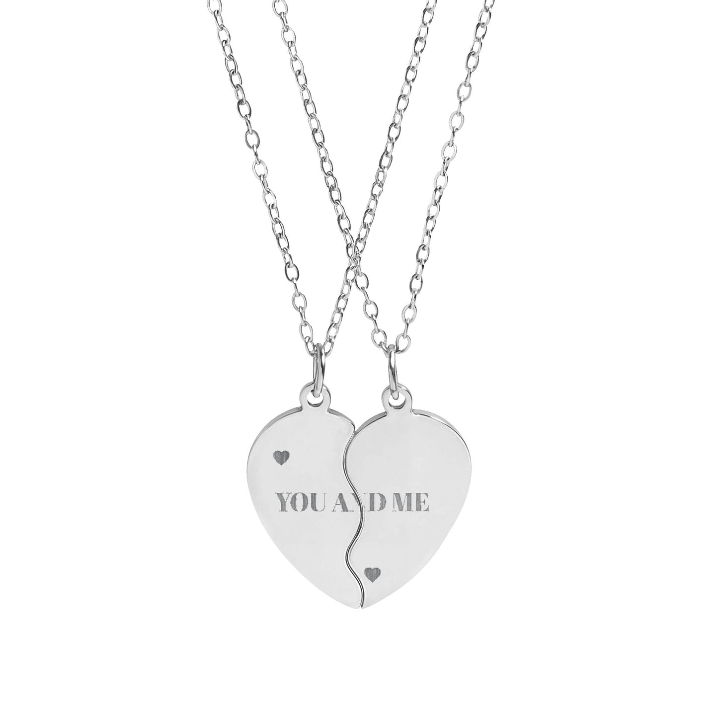 Engravable Break Apart Heart Necklace Set — You & Me Split Pendant for Couples