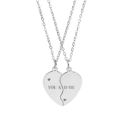 Engravable Break Apart Heart Necklace Set — You & Me Split Pendant for Couples
