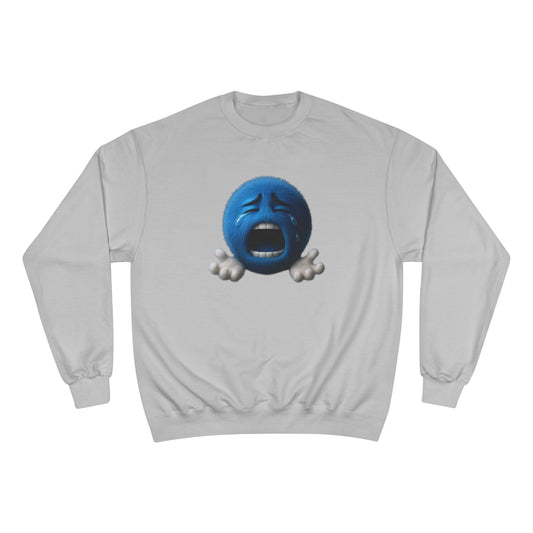 Crying Blue Emoji Champion Sweatshirt — Emojis Graphic Crewneck for Casual Wear