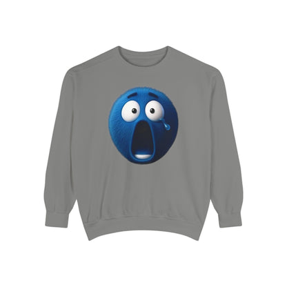 Blue Shock Emoji Sweatshirt — Funny Surprised Face Graphic Pullover