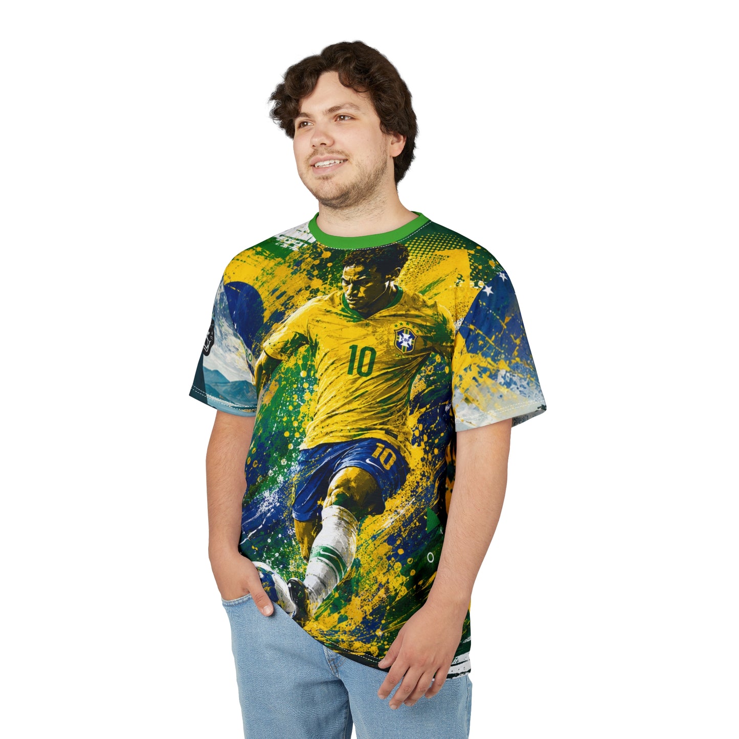 Brazil Soccer Player Graphic Tee - Green & Yellow Football Jersey Design