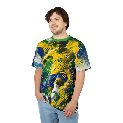 Brazil Soccer Player Graphic Tee - Green & Yellow Football Jersey Design