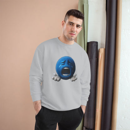 Crying Blue Emoji Champion Sweatshirt — Emojis Graphic Crewneck for Casual Wear