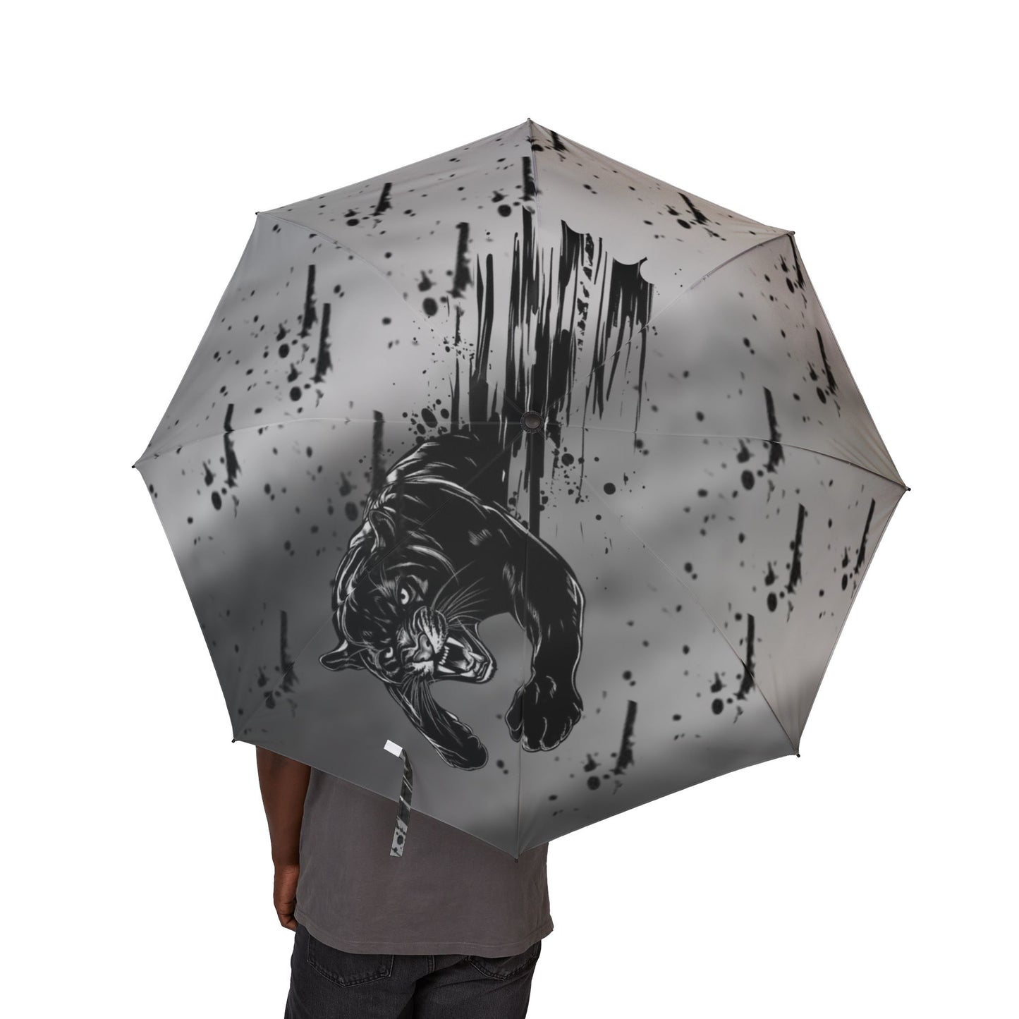 Foldable Umbrella with Ink Brushstroke Ghost Design — Semi‑Automatic Travel Umbrella