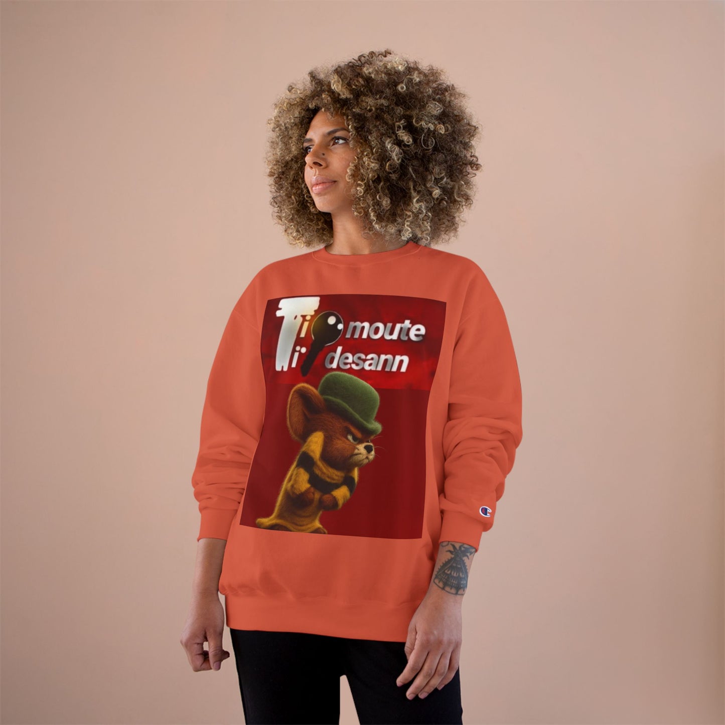 Sweatshirt — Retro Cartoon Mouse "T' moute desann" Graphic Crewneck
