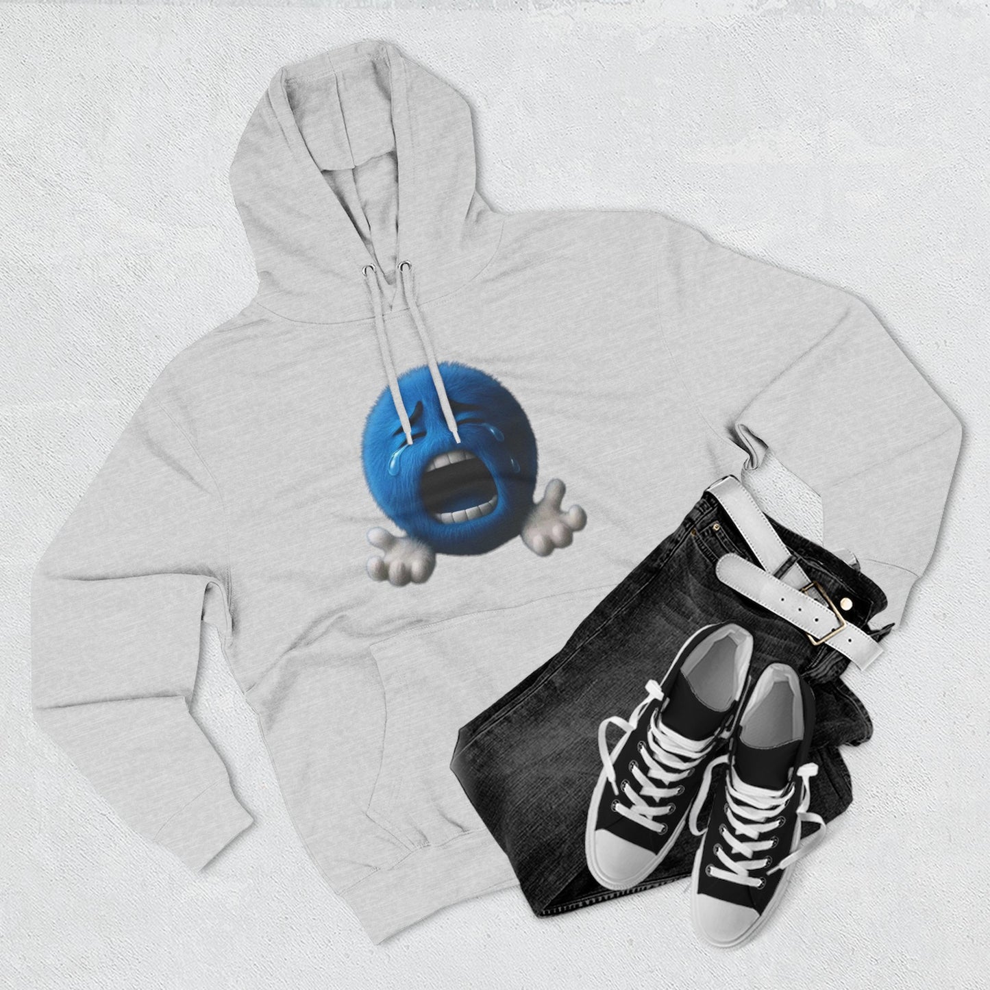 Blue Scream Emoji Hoodie — Cute 3D Emoticon Graphic Fleece Pullover