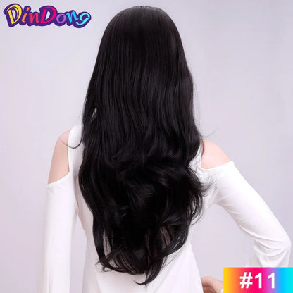24" Synthetic Wave 3/4 Ladies Half Wig Hair Wavy Wigs with Comb on a Mesh Head Cap Clip in Hair Extension
