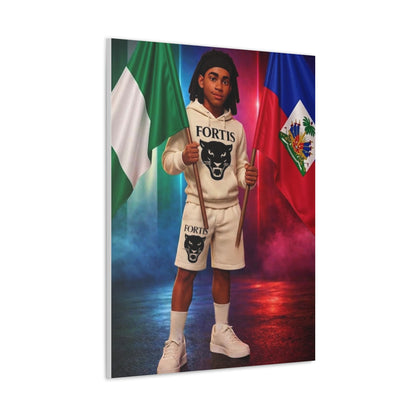 Classic Canvas Portrait Print — Youth Holding Nigeria & Haiti Flags