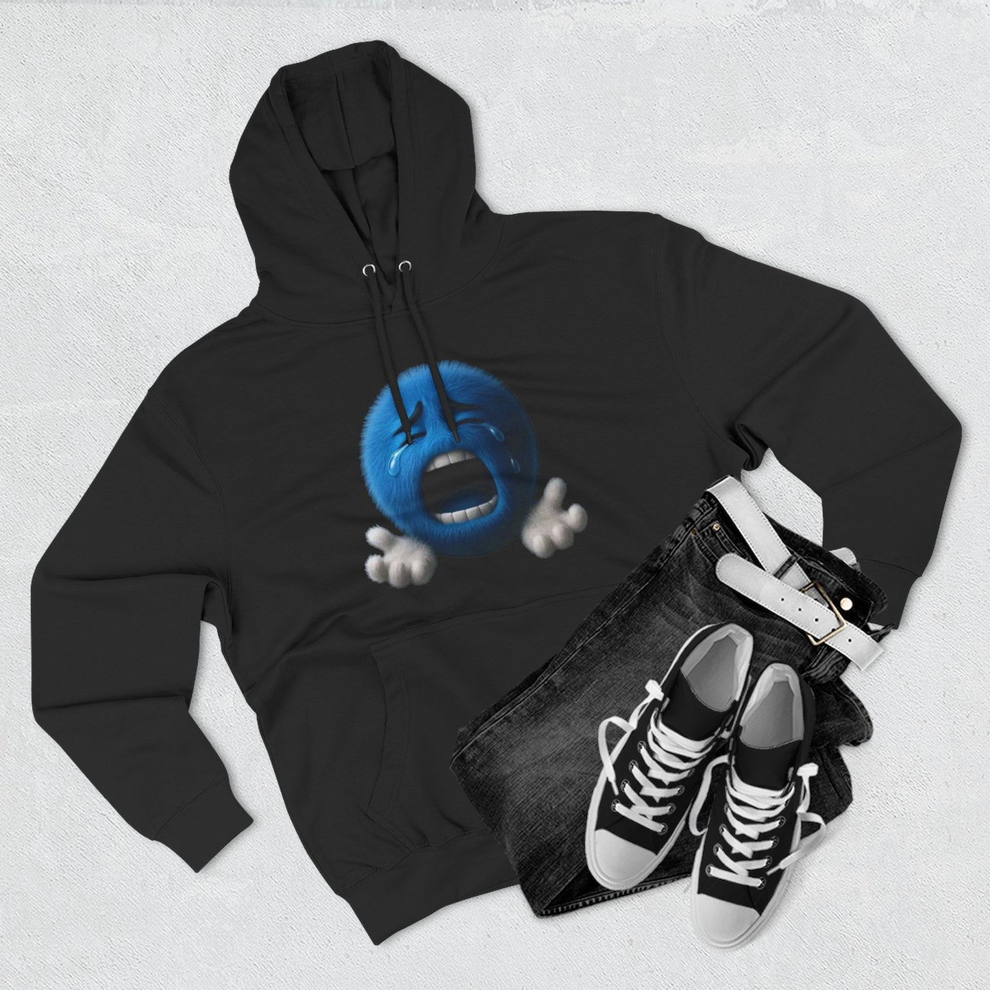 Blue Scream Emoji Hoodie — Cute 3D Emoticon Graphic Fleece Pullover