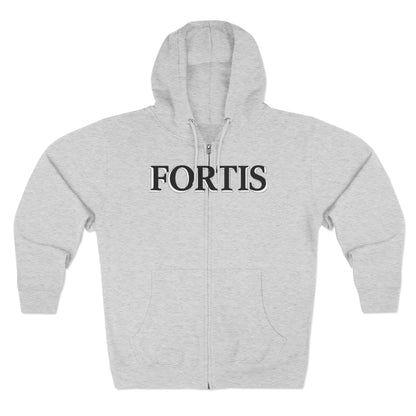 Fortis Zip Hoodie — Classic Minimalist Text Zip-Up Hoodie
