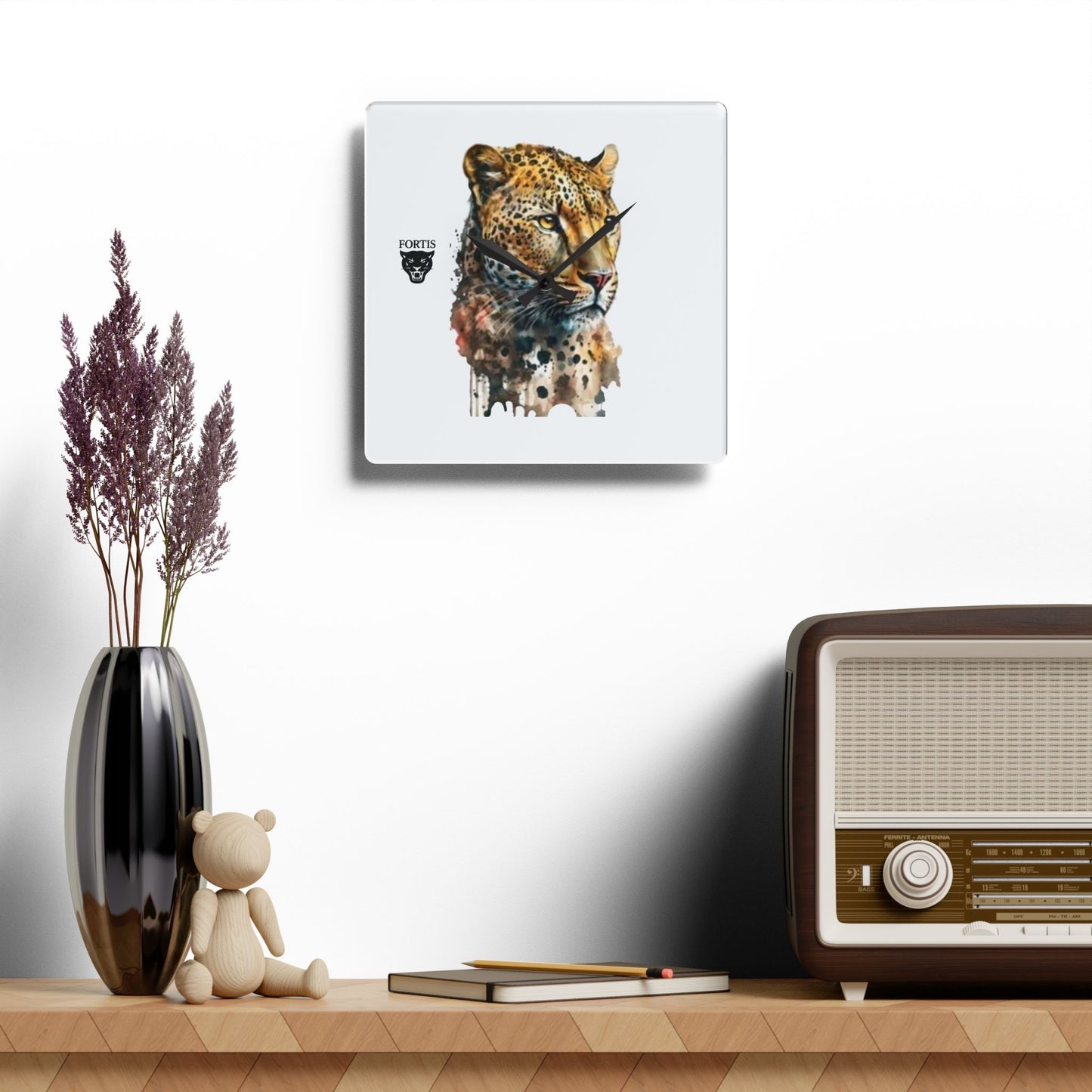 Leopard Watercolor Acrylic Wall Clock — Wildlife Art Home Decor
