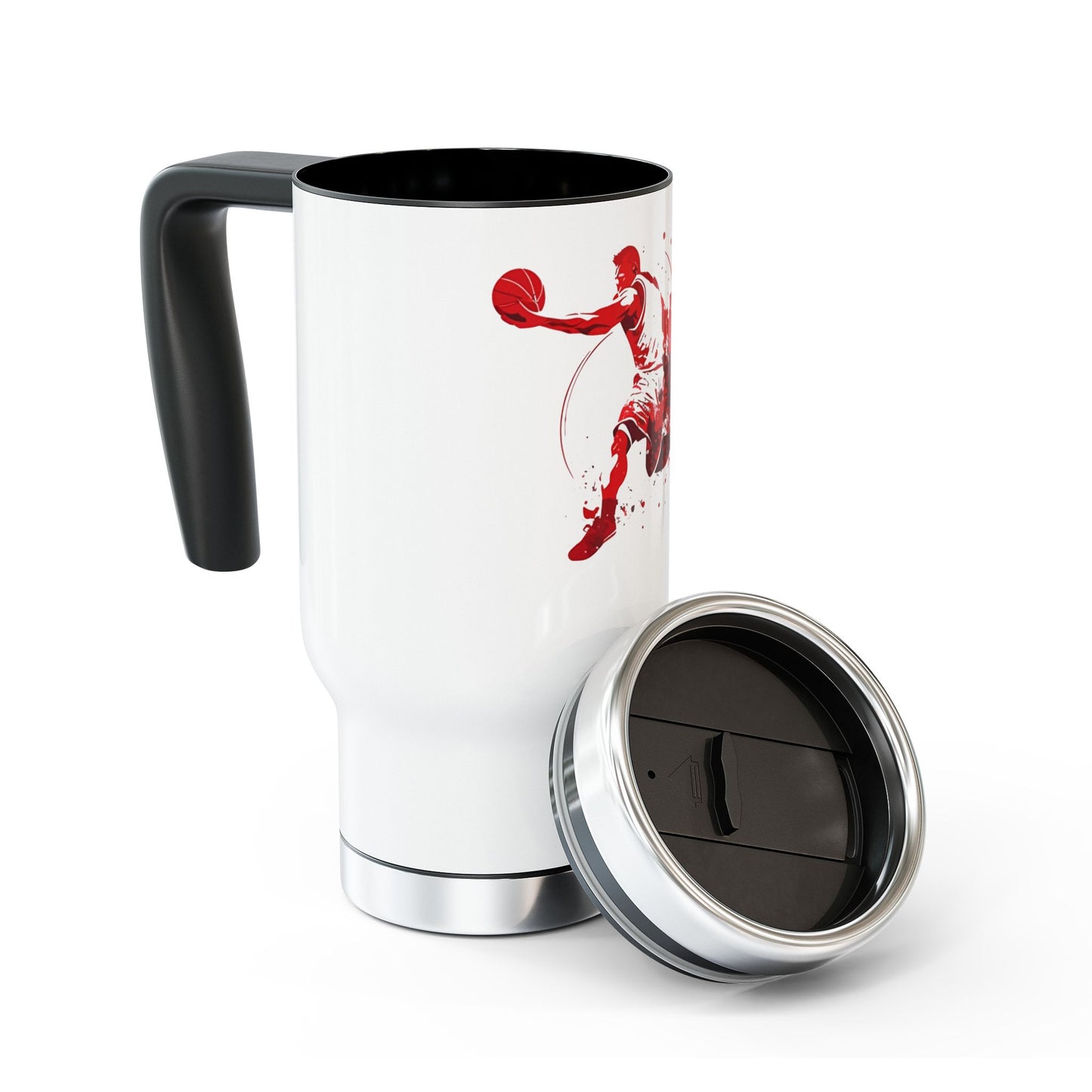 Basketball Player Splash Stainless Steel Travel Mug — 14oz Insulated Handle Tumbler