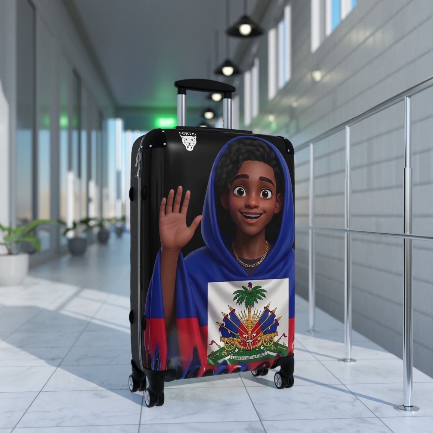 Haitian Flag Kids Suitcase – Cute Wave Cartoon Traveler Luggage for Family Trips & Holidays