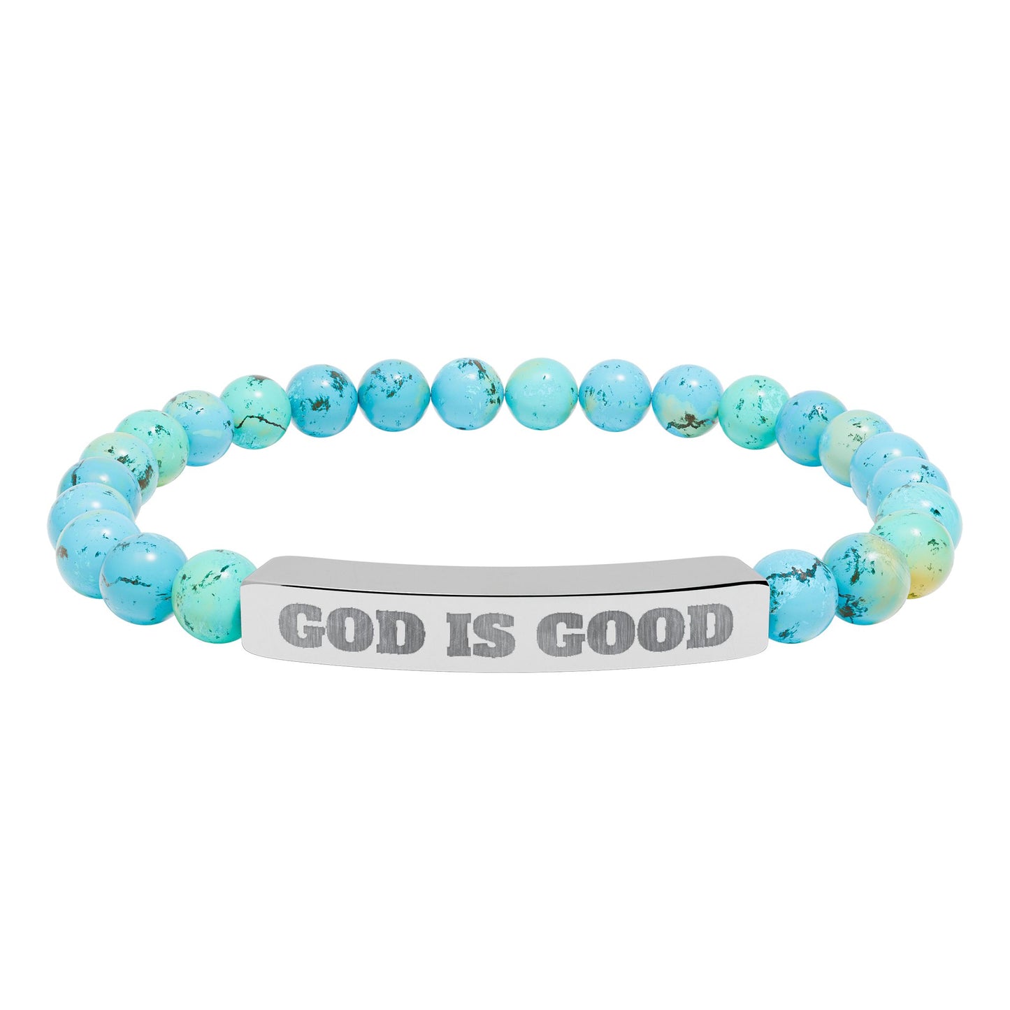 Engraved 'God Is Good' Natural Stone Stretch Bracelet