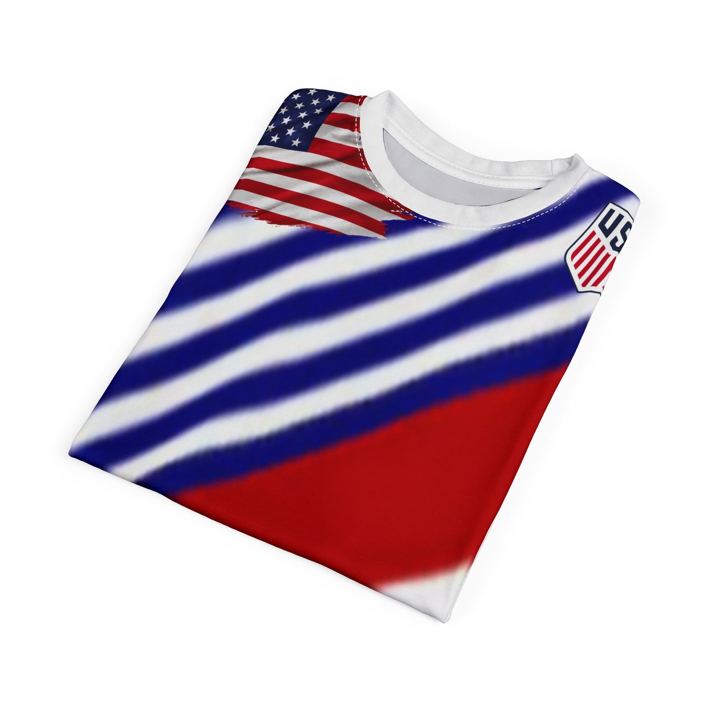American Flag All-Over Print Tee — USA Soccer Shield & Stars Stripes