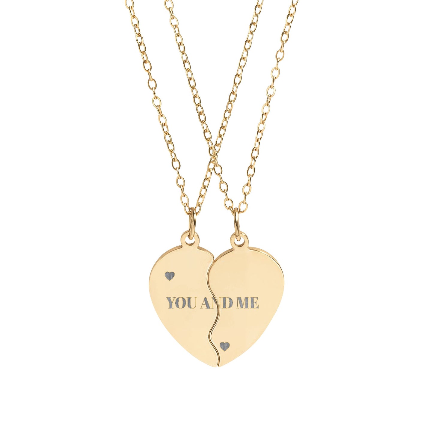 Engravable Break Apart Heart Necklace Set — You & Me Split Pendant for Couples
