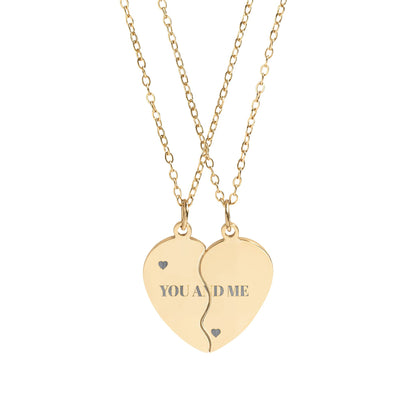 Engravable Break Apart Heart Necklace Set — You & Me Split Pendant for Couples