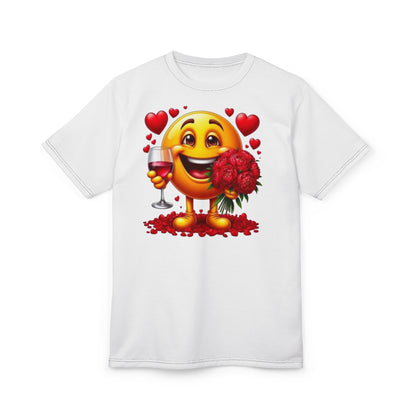 Valentine Emoji Tee — Smiling Emoji with Roses & Wine Gift T-Shirt