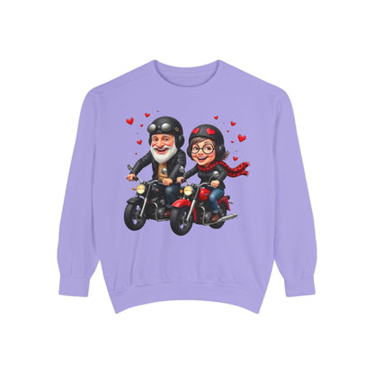 Couple Biker Sweatshirt — Cute Riding Grandparents with Hearts