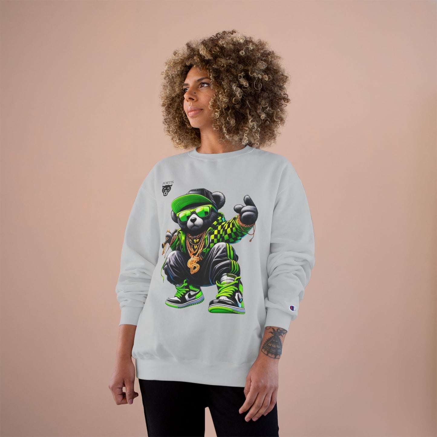 Hip Hop Bear Champion Sweatshirt — Streetwear Crewneck with ‘Champion’ Style Graphic