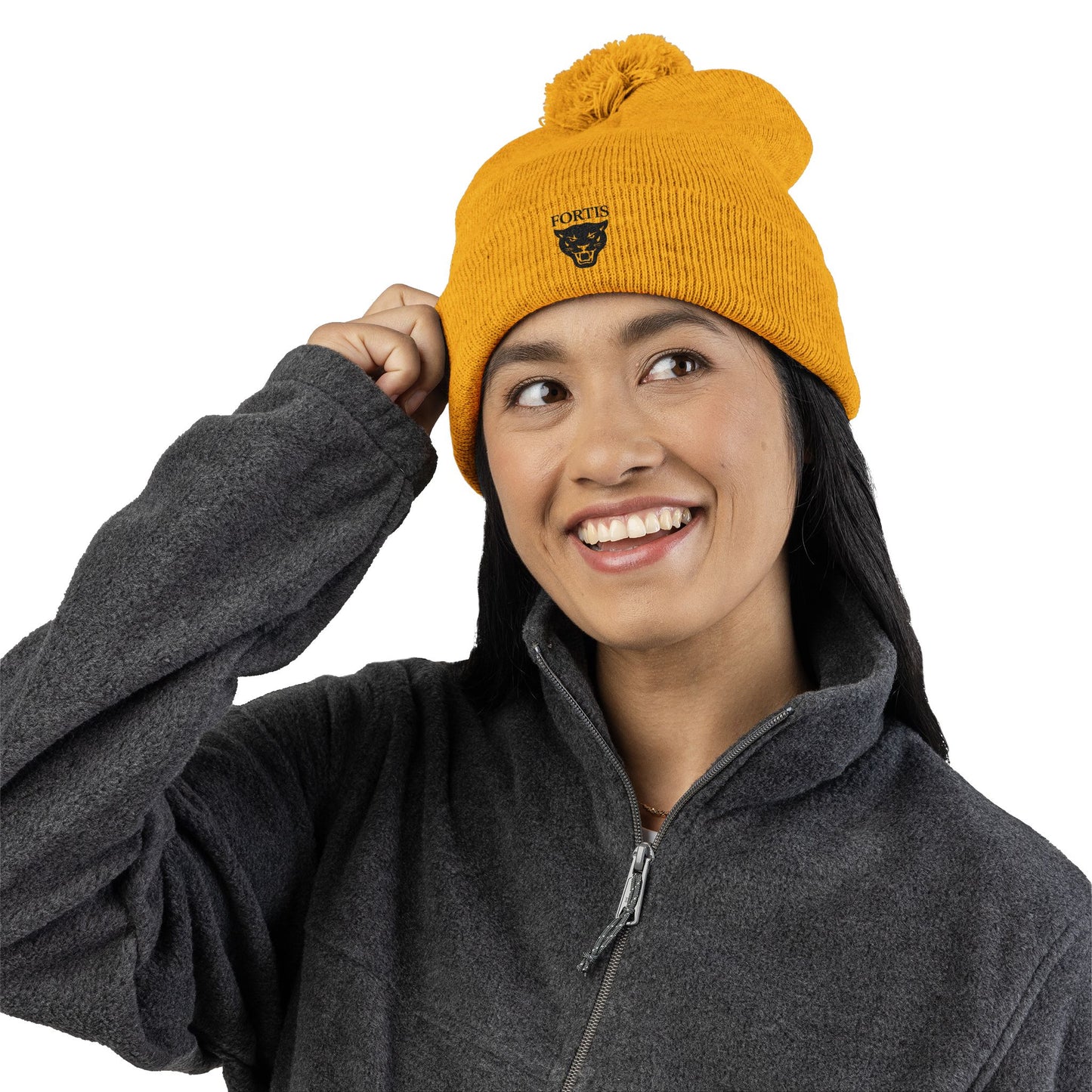 Embroidered Pom-Pom Beanie — FORTIS Panther Knit Cap
