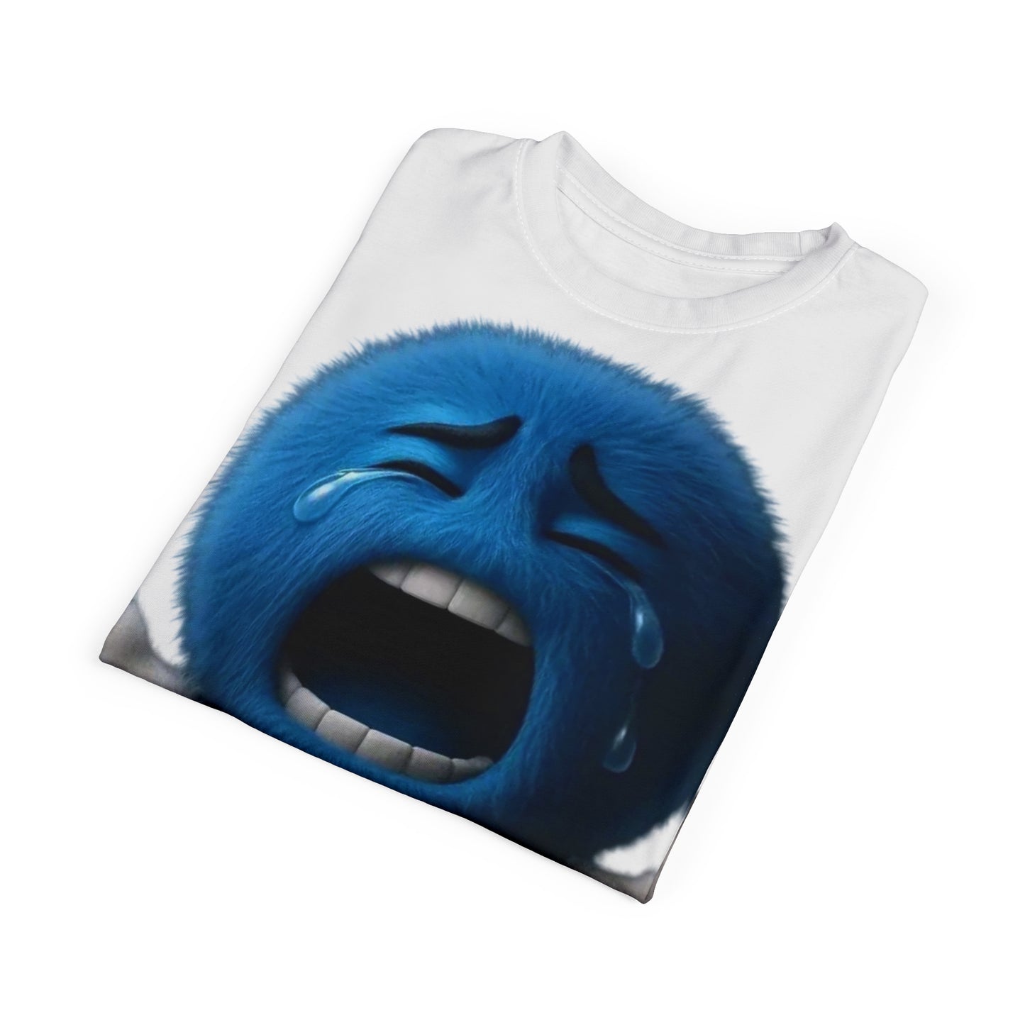 Crying Blue Fuzzy Emoji T-Shirt — Sad Face Graphic Tee