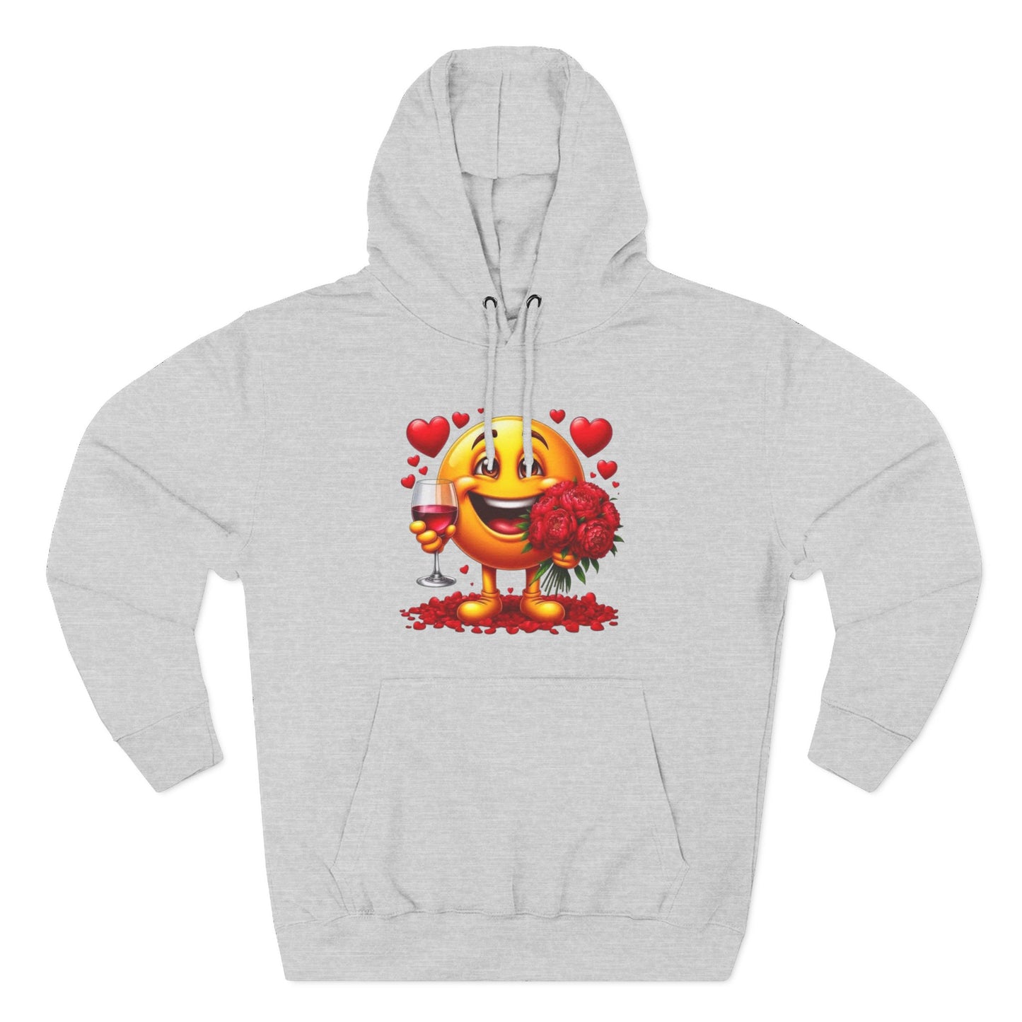 Valentine Emoji Hoodie – Rose, Wine & Hearts Fleece Pullover