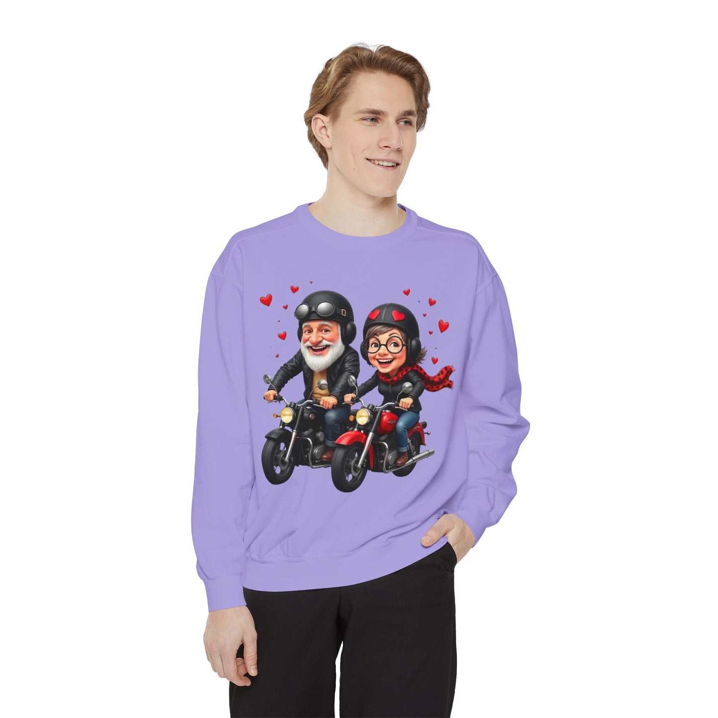 Couple Biker Sweatshirt — Cute Riding Grandparents with Hearts