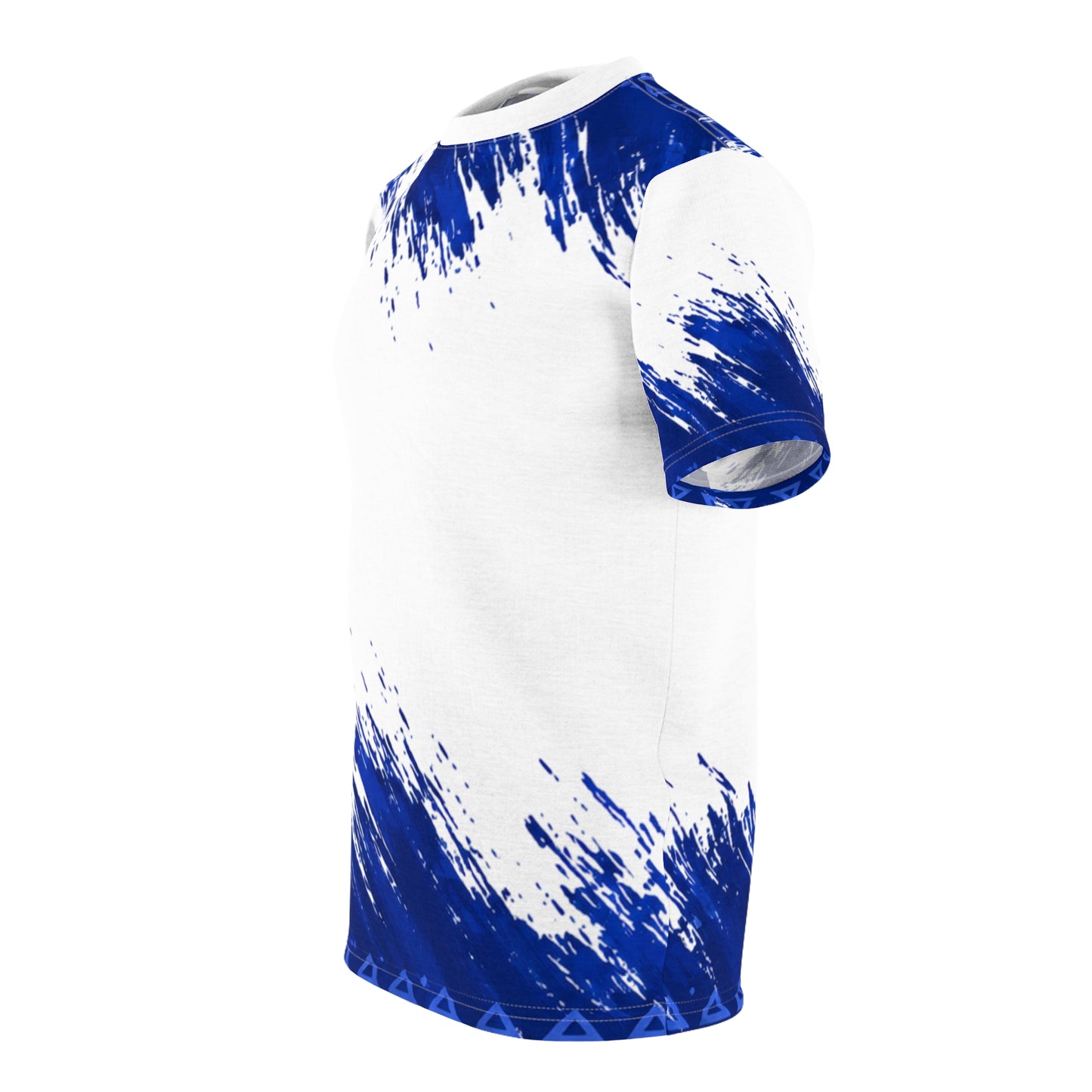 Blue Brushstroke Cut & Sew Tee — All-Over Paint Splatter Design