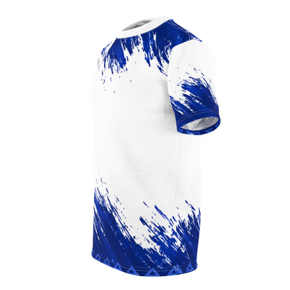 Blue Brushstroke Cut & Sew Tee — All-Over Paint Splatter Design