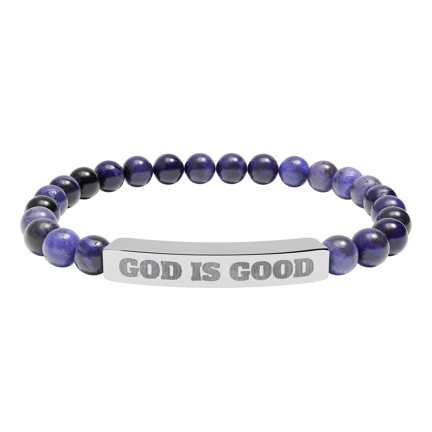 Engraved 'God Is Good' Natural Stone Stretch Bracelet