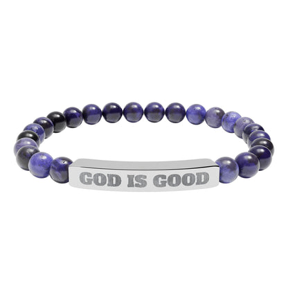 Engraved 'God Is Good' Natural Stone Stretch Bracelet