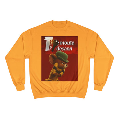 Sweatshirt — Retro Cartoon Mouse "T' moute desann" Graphic Crewneck