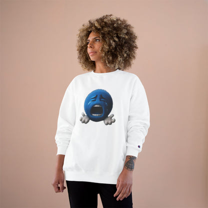 Crying Blue Emoji Champion Sweatshirt — Emojis Graphic Crewneck for Casual Wear