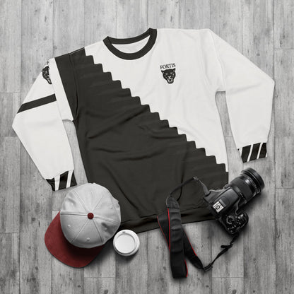 Black & White Diagonal Stair Sweatshirt — Fortis Logo Crewneck