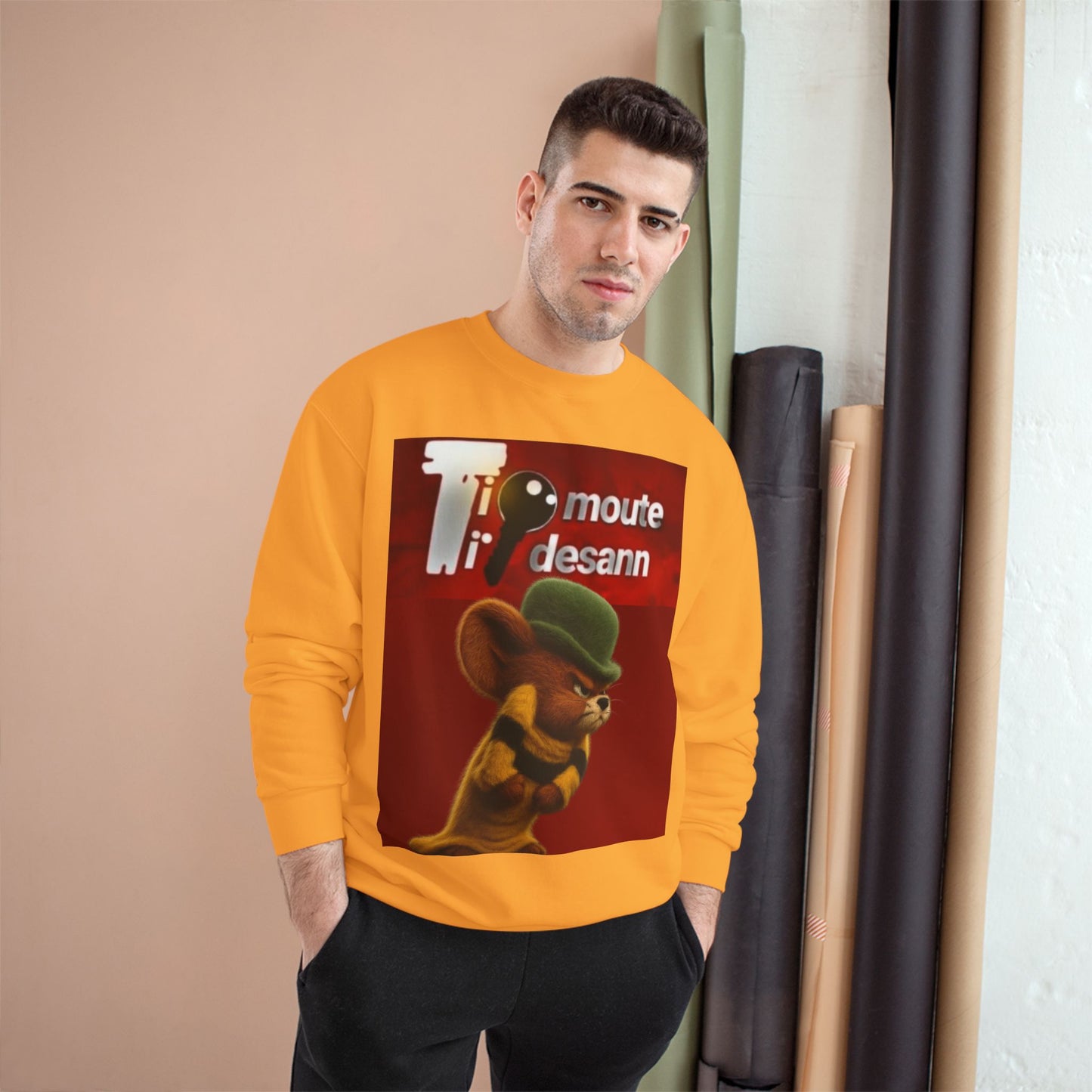 Sweatshirt — Retro Cartoon Mouse "T' moute desann" Graphic Crewneck