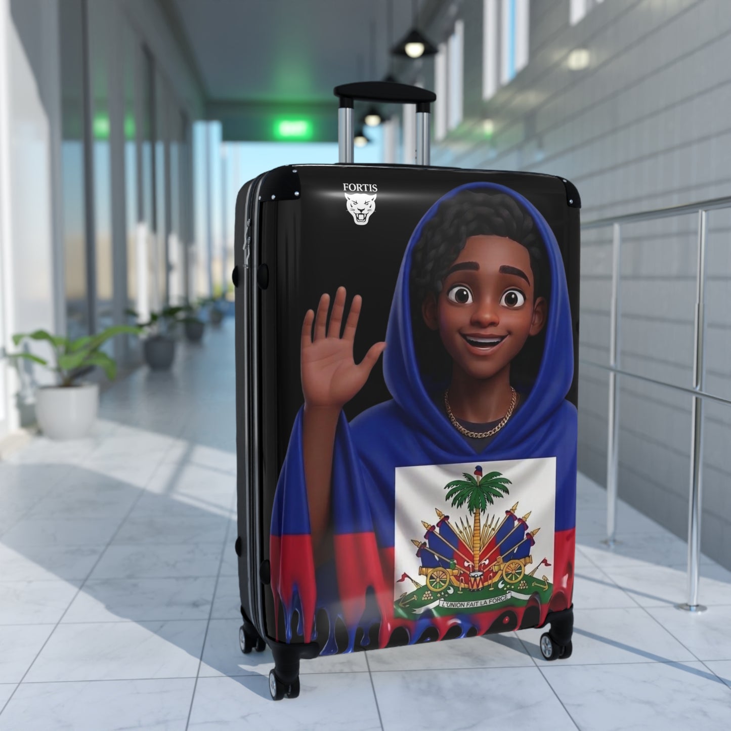 Haitian Flag Kids Suitcase – Cute Wave Cartoon Traveler Luggage for Family Trips & Holidays