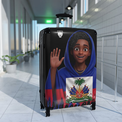 Haitian Flag Kids Suitcase – Cute Wave Cartoon Traveler Luggage for Family Trips & Holidays