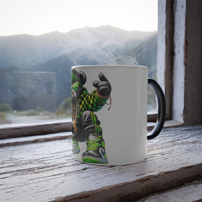 Color-Changing 11oz Mug — Hip Hop Bear Graphic (Green Streetwear)