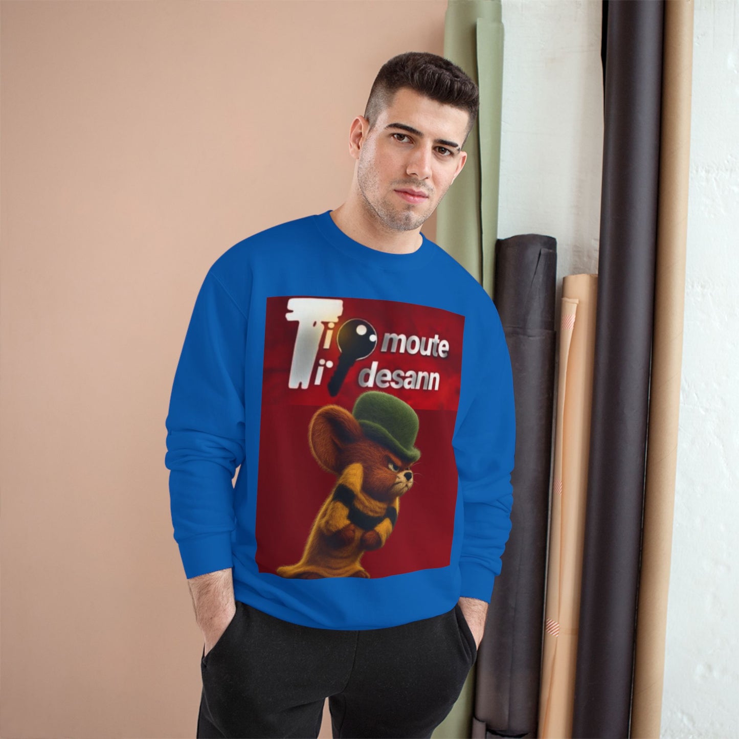 Sweatshirt — Retro Cartoon Mouse "T' moute desann" Graphic Crewneck