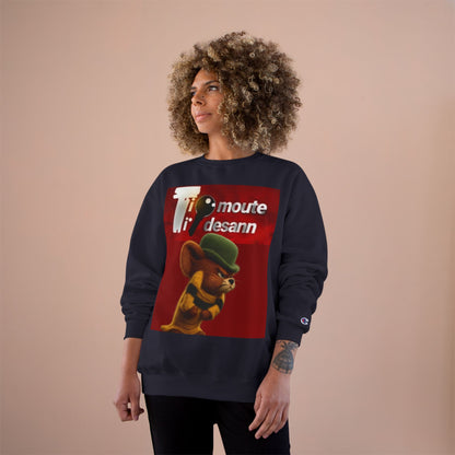 Sweatshirt — Retro Cartoon Mouse "T' moute desann" Graphic Crewneck