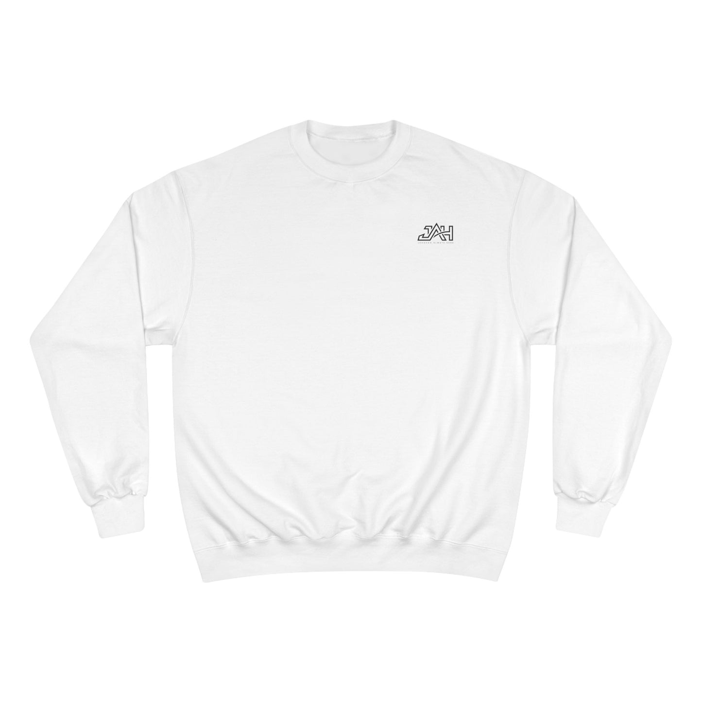 Minimalist 'JAH' Champion Sweatshirt – White Crewneck, Subtle Chest Logo
