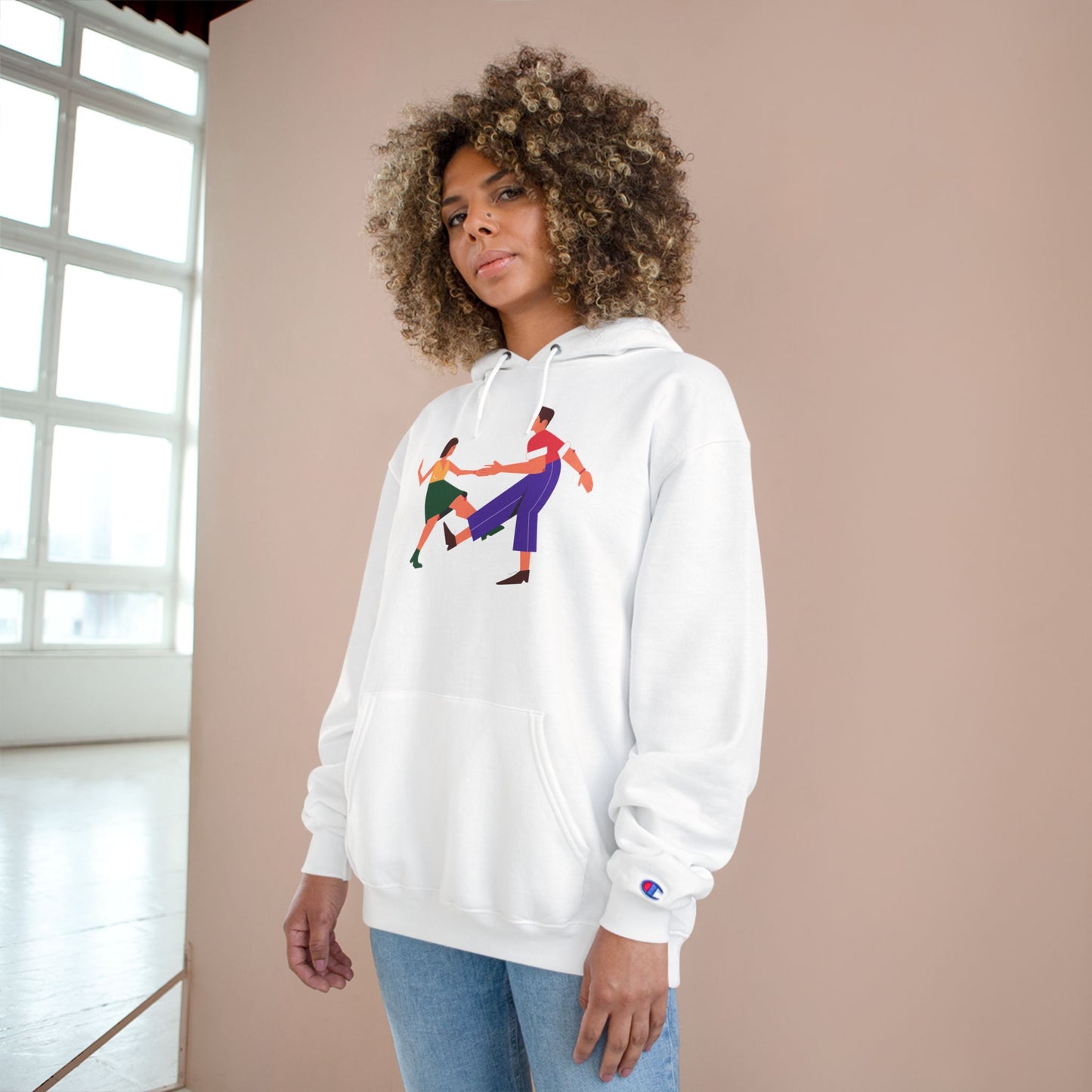 Dancing Couple Champion Hoodie — Retro Social Dance Graphic Pullover