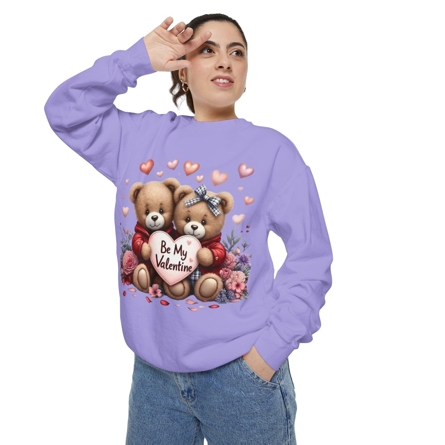 Valentine Teddy Sweatshirt — "Be My Valentine" Cute Couple Bears Design